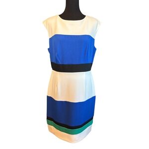 Sandra Darren Sleeveless Colorblock Sheath Dress, Size 12 Petite, Blue & White